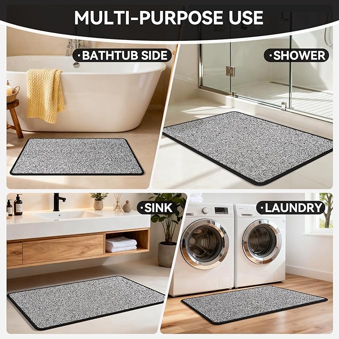 24"x35" Absorbent Quick Dry Bath Mats, Non-Slip Rubber Backing Bathroom Rug, Washable Bath Rugs for Bathroom Floor, Sink and Outside Shower, Low Pile Rug Fit Under Door, Minimalism, Black