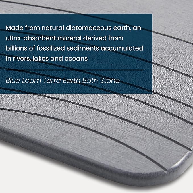 Blue Loom Stone Bath Mat, Premium Non-Slip Diatomaceous Earth Bathmat, Absorbent and Quick Drying to Elevate Your Bathroom, Dry Floor or Kitchen, Easy to Clean Spa Experience 15.3" x 23.6" - Grey