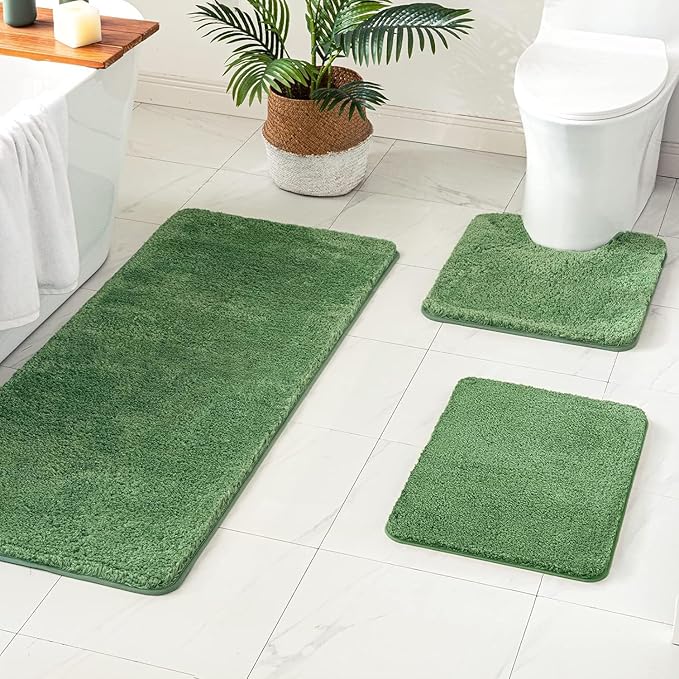 MIULEE Moss Green Bathroom Runner Rug 24x60 Inches, Long Bath Mat for Bathroom Floor Bathtub Showers, Machine Washable Absorbent Microfiber Carpet with TPR Anti-Slip Back