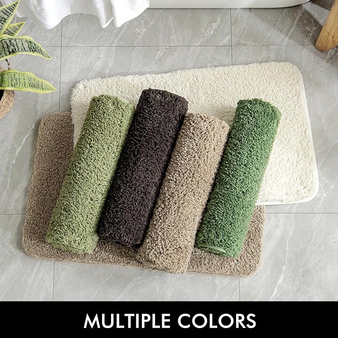 MIULEE Extra Thick Non Slip Bathroom Rug Shaggy Soft Bath Mat Plush Microfiber Absorbent Water for Shower Tub Machine Washable (Moss Green, 20x30 Inches)