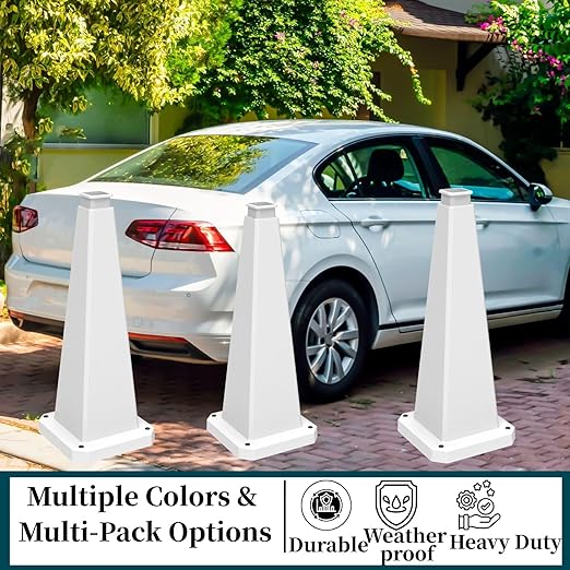 BESEA 6 Pack 36" Bright White Traffic Safety Cones with Weighted Base, High-Visibility Parking Cones for Driveways, Business Parking Lots, Garages, Indoor/Outdoor Use