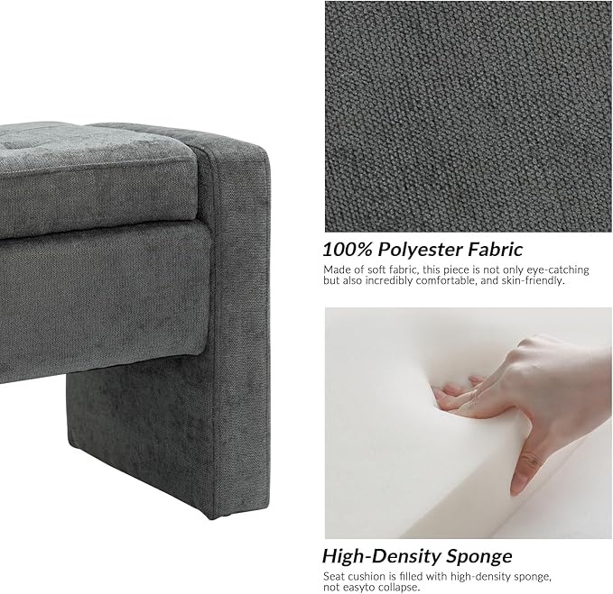 55" Modern Upholstered Storage Bench with Tufted Seat, Fabric Ottoman Bench for Bedroom, Entryway, or Living Room, Soft Close Hinge,Charcoal