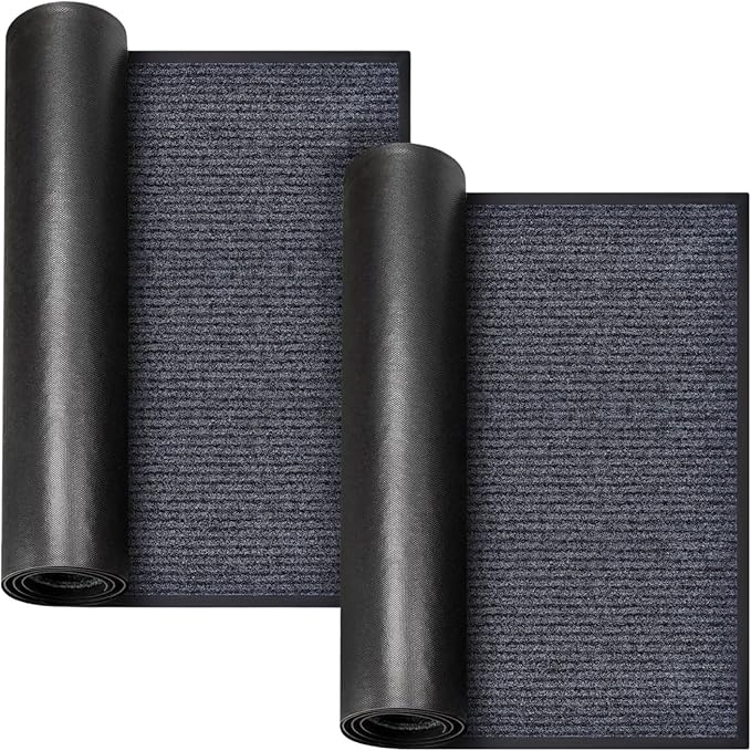 2 Pack 73"x46" Brush Step Entrance Mat - Indoor Outdoor Carpet Doormat with Deep Scraper & Rubber Border, for Dry Indoor/Outdoor Use at Door, Patio, Garage, Kitchen, Laundry Room
