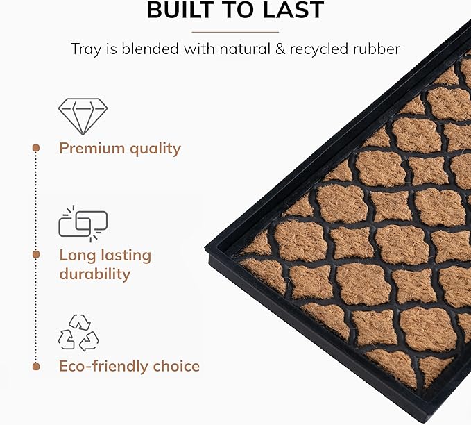 Anji Mountain Heavy Duty Waterproof Rubber Shoe Storage Mat Organizer/Boot Storage Tray Multi Use for Entryway with Coir, Tan Insert, Fits 3 Pair (34.5" Wide)