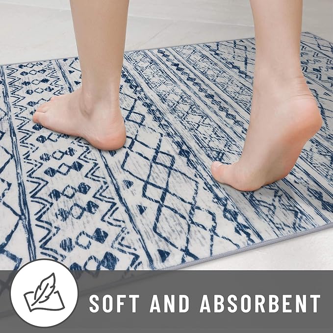 KUTA Moroccan 8x10 Rugs for Living Room Blue White, Washable Boho Area Rug Non-Slip, Ultra Soft Geometric Tribal Traditional Farmhouse Carpet for Dining Room Bedroom Dorm Office Home Decor