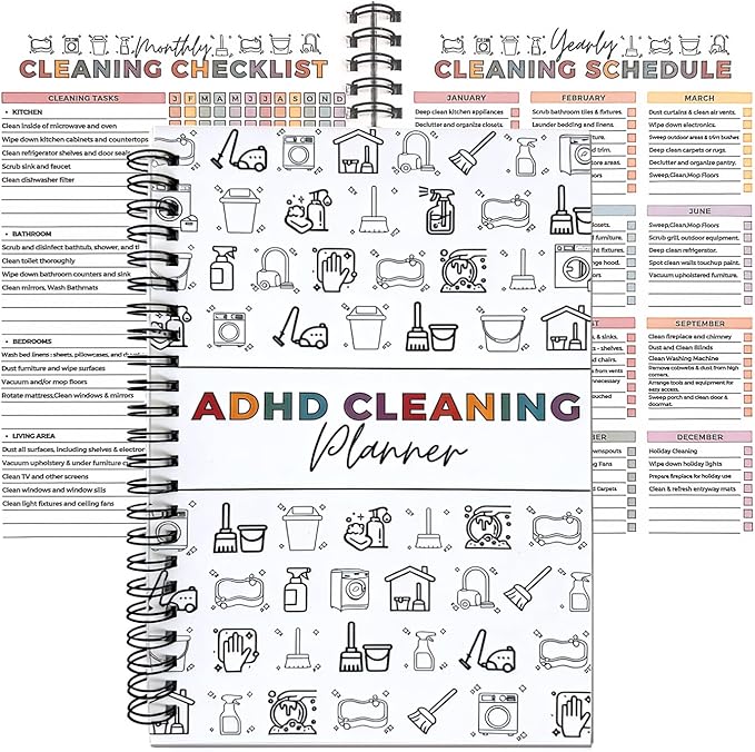 Adhd Cleaning Planner,Household Cleaning Planner, Daily, Weekly And Monthly House Cleaning Schedule And Checklist, Kitchen Bathroom Bedroom Specific Cleaning Schedules for Adults (white)