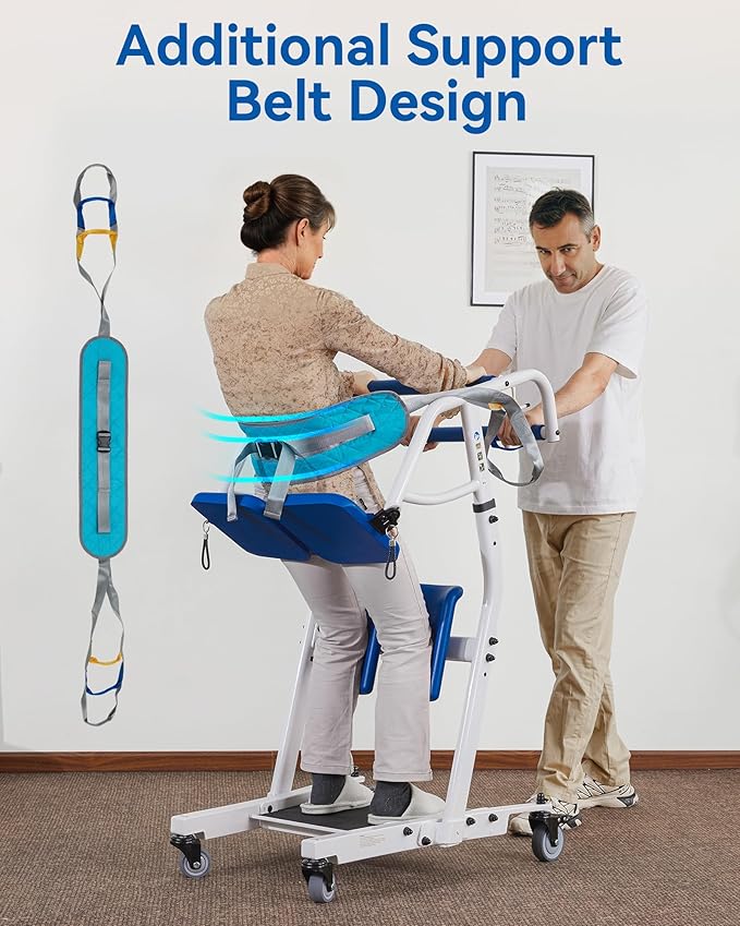 MCombo Stand Assist Patient Lift with Transfer Belt, Patient Transport Unit for Home Care and Elderly Use, 400lbs Capacity, STA446 (Blue)