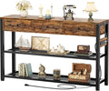 Ecoprsio 47'' Entryway Table with Outlets and USB Ports, Console Table with 3 Drawers, Sofa Table Narrow Long with Storage Shelves for Living Room, Couch, Hallway, Foyer, Kitchen Counter, Rustic Brown