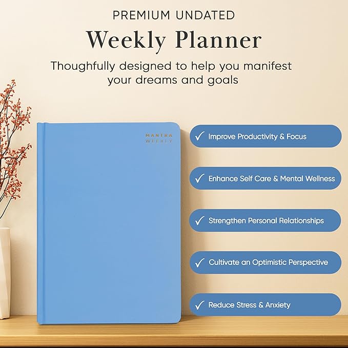 2026 Planner, Daily Journal & Gratitude Journal All-In-One with To Do List, Self Care Prompts & Habit Tracker - 7 x 10 - Blue