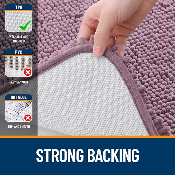 OLANLY Bathroom Rugs Sets 2 Piece, Soft Absorbent Chenille Bath Mats and U-Shaped Contour Toilet Mat Area Rug Set, Machine Washable Bath Carpet, Home Decor Accessories(30"x20"+24"x20", Deep Plum)