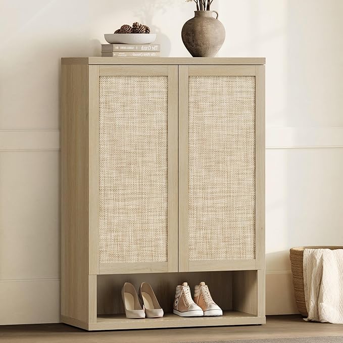 SICOTAS Rattan Shoe Storage Cabinet - Modular Shoe Cabinets with Door Tall Large Shoe Cabinet Storage for Entryway - 31.2" Wide Modular Cabinet for Hallway, Living Room