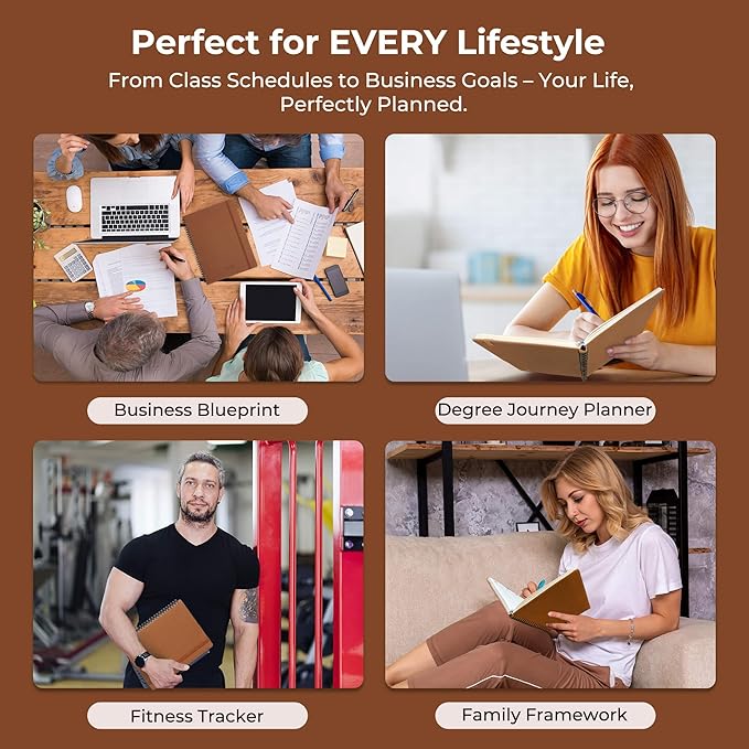 Planner 2026 Daily Weekly and Monthly,11.5"x8.5",12 Months Spiral Bound Calendar Agenda with Self-adhesive Pen Holder,2026 Appointment Book with Vegan Leather Soft Cover,Brown