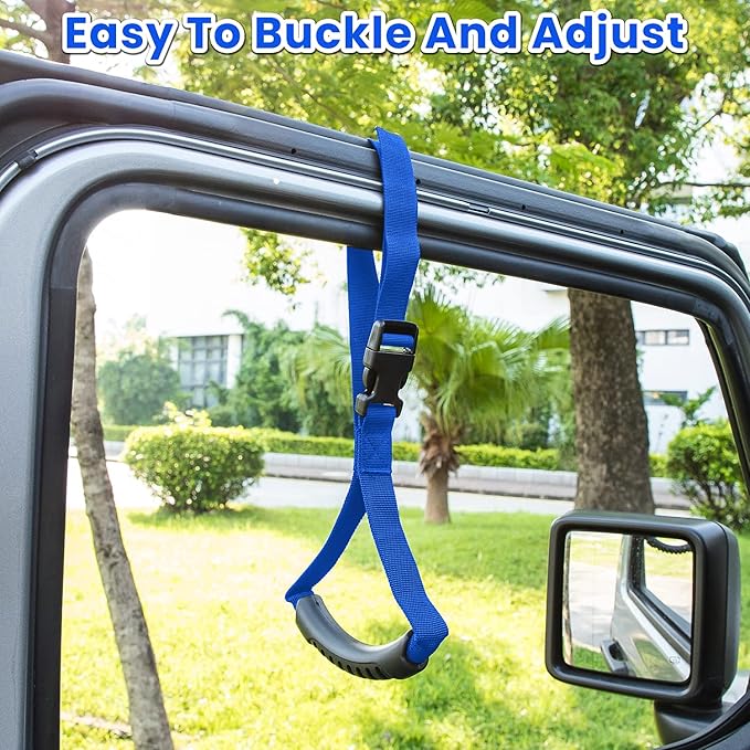 E-cowlboy Auto Cane Grab Handle - Adjustable Standing Aid Safety Portable Vehicle Support Bar With Nylon Grip - Mobility Assist Device (Blue)