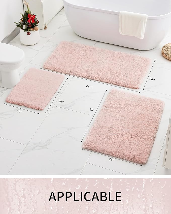 Toilet Rugs U-Shaped Mat 24x22, Contour Bathroom Mat - Ultra Soft & Absorbent Microfiber, Quick-Dry, Machine Washable with High Density Foam Latex Non Slip Backing, Pink