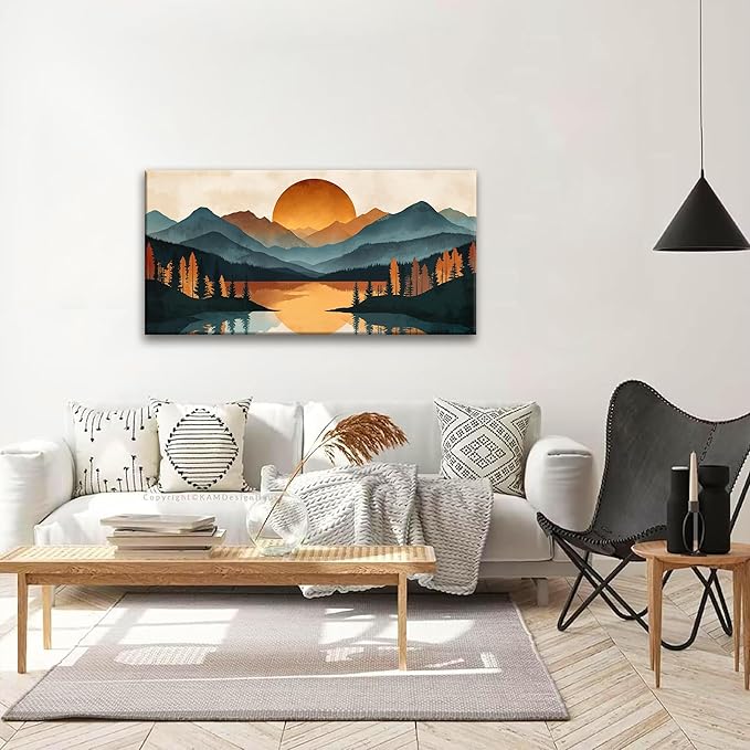 Suconvng Colorful Canvas Art Wall Decor Prints Mountain Boho Wall Art Picture For Bedroom Modern Office Home Wall Decorations Forest River Landscape Paintings Pictures Artwork Aesthetic 20 X 40 In