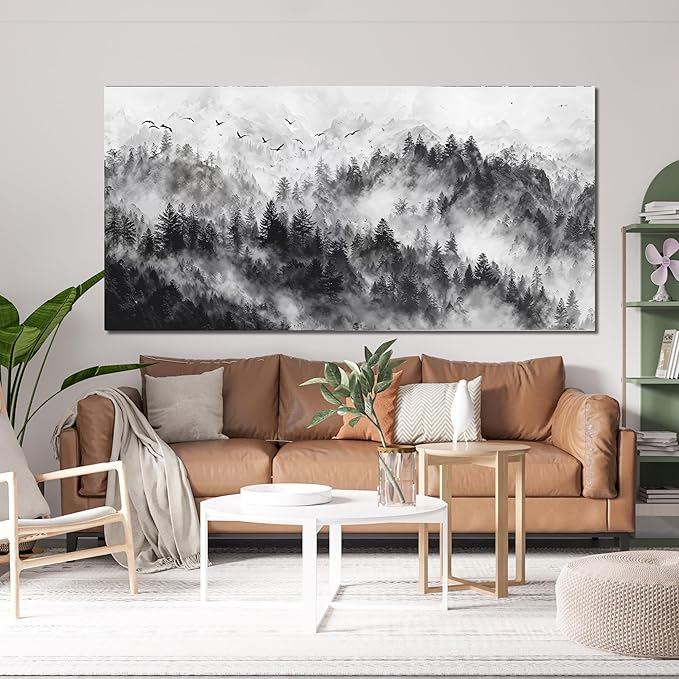 YISXINOAG Abstract Wall Art Modern Canvas Wall Art Mountain Canvas Art Wall Decor Modern Home Decor Black and White Mountain Landscape Abstract Artwork for Bedroom Ready to Hang Size 24"X48"