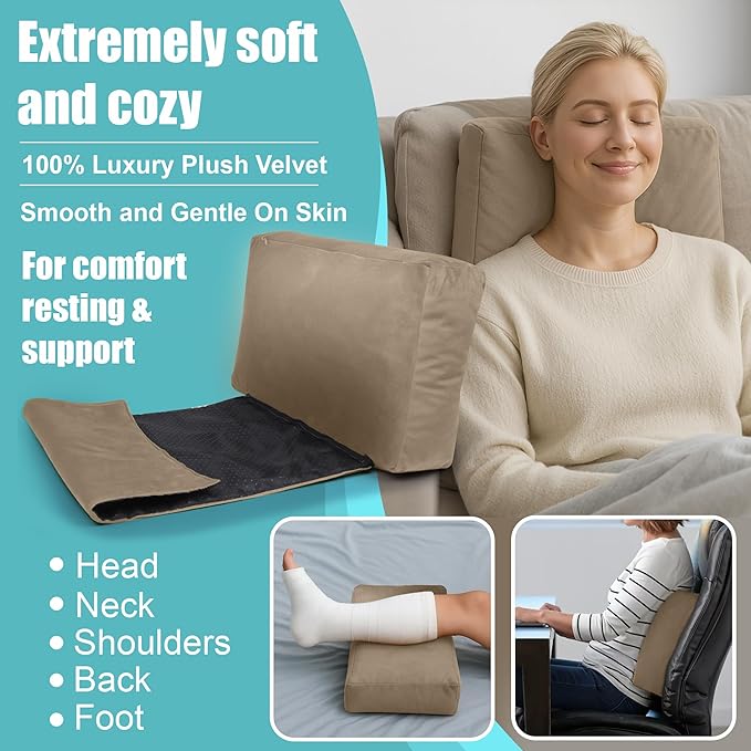 Recliner Headrest Pillow, Versatile Neck Support Cushion with Velvet Cover for Adults, Ideal Accessory for Chair, Couch, Office, Bed, Lumbar Pain Relief, Travel, Lounging, Beige