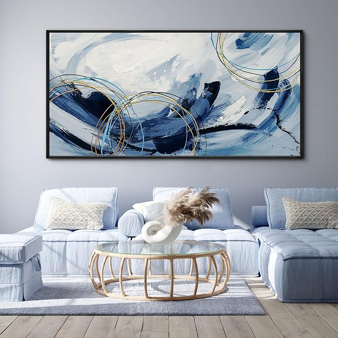 yiijeah Bedroom Wall Decor - Wall Hanging Decor Wall Pictures for Living Room Home Sign Horizontal Wall Art Dining Room Blue and Gray Bathroom Decoraciones Para Sala