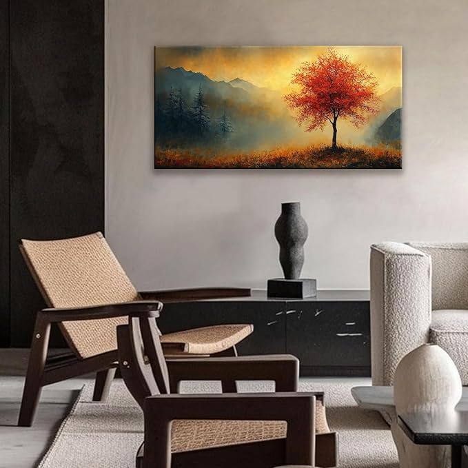 Suconvng Modern Canvas Art Wall Decor Tree Painting Aesthetic Home Decorations Gold Landscape Wall Art Print Picture For Bedroom Kitchen Office Home Decoration Artwork 20 X 40 Inch
