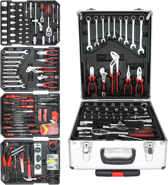 899pcs Artman Tool Set Tool Set Mechanics Kit, General Household Hand Tool Set for Home, Rolling Tool Box with Wheels - Perfect for Craftsman, Diyer, Handyman (White)