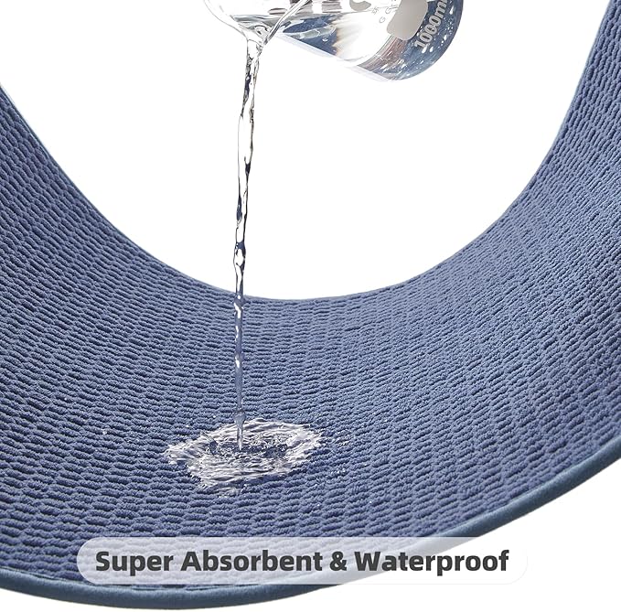 Bathroom Runner Rugs, Long Bath Mat Runner Washable Thin Quick Dry Low Pile Bathroom Runner Rugs Non Slip, Denim Blue 24"x70"