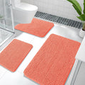 OLANLY Bathroom Rugs Sets 3 Piece, Soft Absorbent Chenille Bath Mats and U-Shaped Contour Toilet Rug, Quick Dry, Home Decor Accessories, Bath Mat Set for Bathroom (36"x24"+24"x16"+24"x20", Coral)