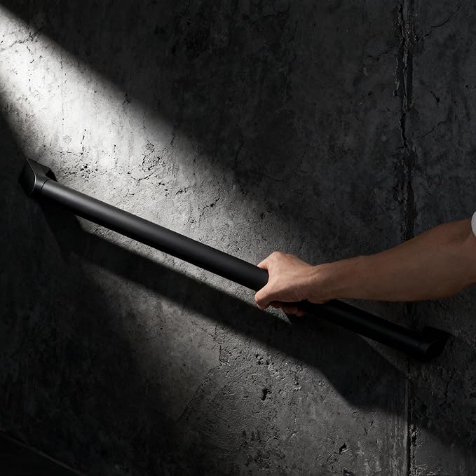 2 FT Modern Aluminum Handrail Set - ADA Compliant Indoor & Outdoor Stair Railing. 1.4" Diameter Grab Bar. Wall-Mounted with 90°Wall Return End. Ideal for Safe Grip，Rust Free(Matte Black, 2 FT)