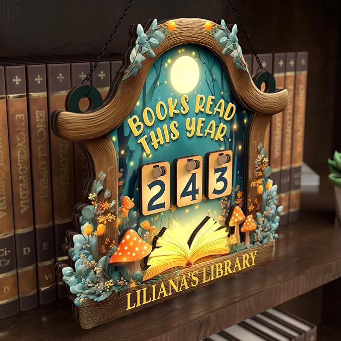 Personalized Book Tracker, Books Read This Year Counter Sign, Whimsical Mushroom Bookshelf Decor, Fantasy Home Library Accessories, Halloween Christmas Bookish Gifts for Women, Book Lovers, Readers