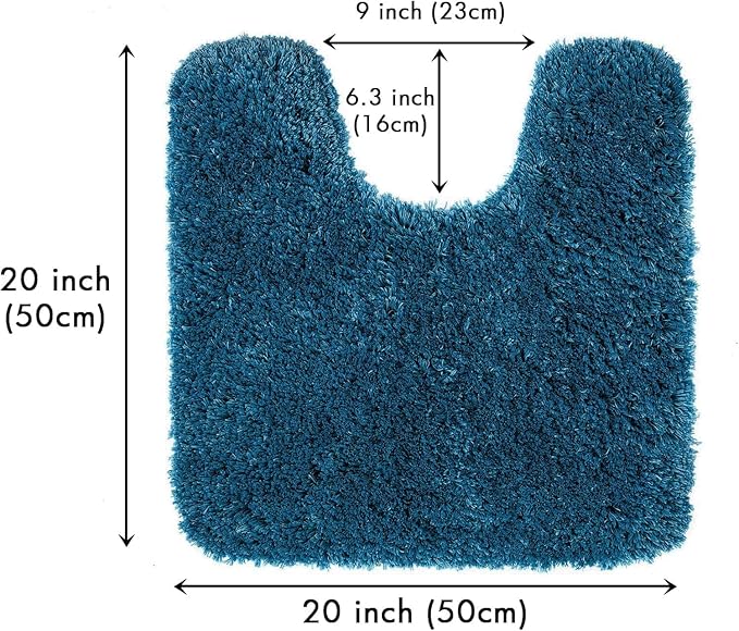 MIULEE Microfiber Toilet Bath Mat U-Shaped Contour Shaggy Rugs Non Slip Extra Thick Soft Absorbent Water for Bathroom Commode Machine Washable(20x20 Inch, Navy Blue)