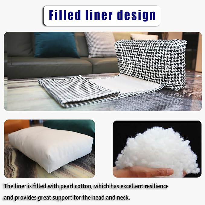 Non-Slip Head Pillow for Recliners - Neck Support Cushion with Velvet Cover for Pain Relief at Home, Office and Travel (Houndstooth)