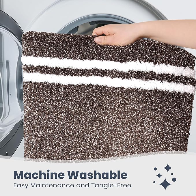 PURRUGS Bathroom Rug Non-Slip Machine Washable 20" x 30", Super Absorbent and Quick Dry Shaggy Microfiber Bath Mat, Extra Soft and Plush Bath Rug for Bathtub, Shower and Sink, Brown