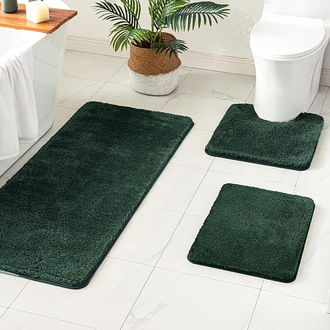 MIULEE Dark Green Absorbent Bath Rugs, Christmas Soft Small Bathroom Mats Non-Slip and Quick-Drying for Bathroom Bathtub Showers, Machine Washable Carpet (16 x 24 Inches)