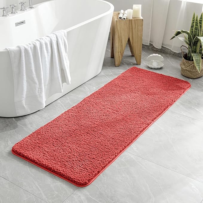 MIULEE Coral Bathroom Runner Rug 24x60 Inches, Long Bath Mat for Bathroom Floor Bathtub Showers, Machine Washable Absorbent Microfiber Carpet with TPR Anti-Slip Back