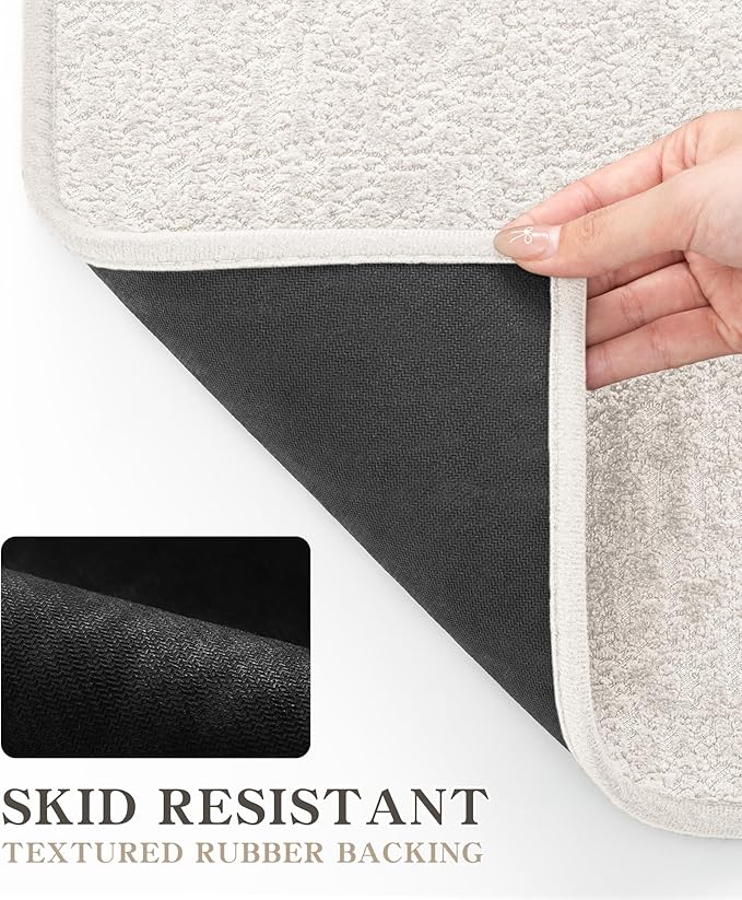 chakme 2 Piece Bathroom Rug Set, Ultra Thin Bath Mat, Absorbent, Non Slip, Machine Washable, White, 17" x 24"