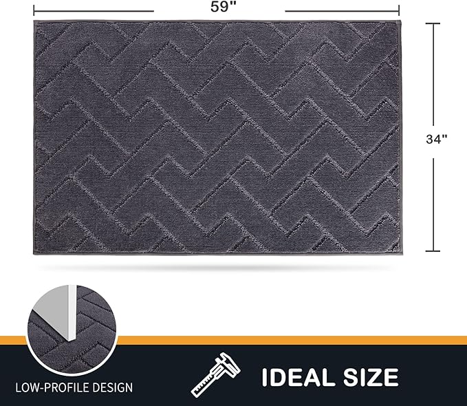 PURRUGS Dirt Trapping Door Mat 34" x 59", Non-Slip Machine Washable Entry Rug, Shoe Scraper, Dog Doormat, Super Absorbent Welcome Mat for Front & Back Door, Muddy Wet Shoes & Paws, Grey