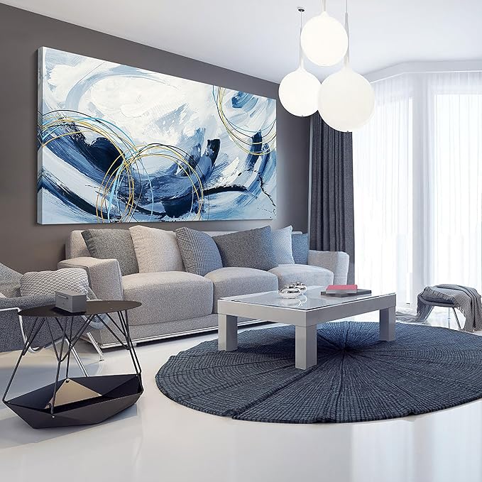 yiijeah Large Wall Art - Modern Blue Abstract Wall Decor for Living Room and Bedroom - Print Pictures Canvas Framed Artwork - Home Office Decor