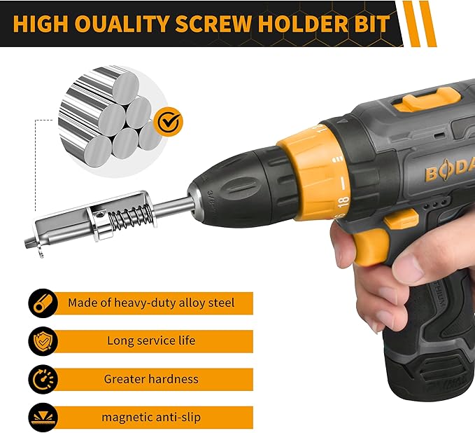 Spring Loaded Screw Holder Bit, 4 PCS Anti-drop Screwdriver Bit Holder for Mechanics, Electricians, DIY Repair, Retaining Tool for Grip Screws in Overhead or One Handed Positions (Phillips+Square)