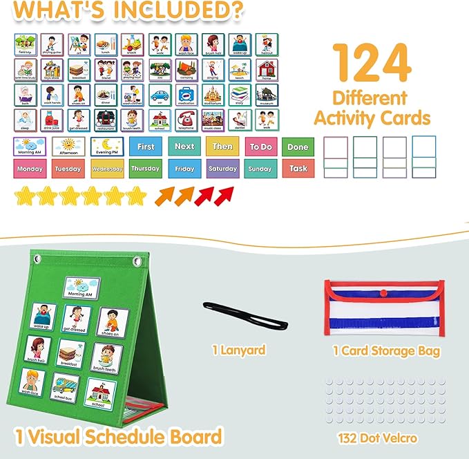 Visual Schedule for Kids with Autism Chore Chart for Kids Daily Routine Chart Autism Learning Materials Toddler Planning Board Visual Schedule for Classroom, Home with 124 Cards (Green)