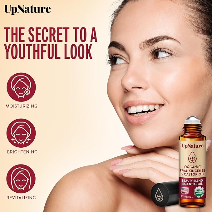 UpNature Organic Castor Oil and Frankincense Eye Roller – 100% Organic Castor Frankincense Oil for Face - Puffy Eyes Beauty Roll On