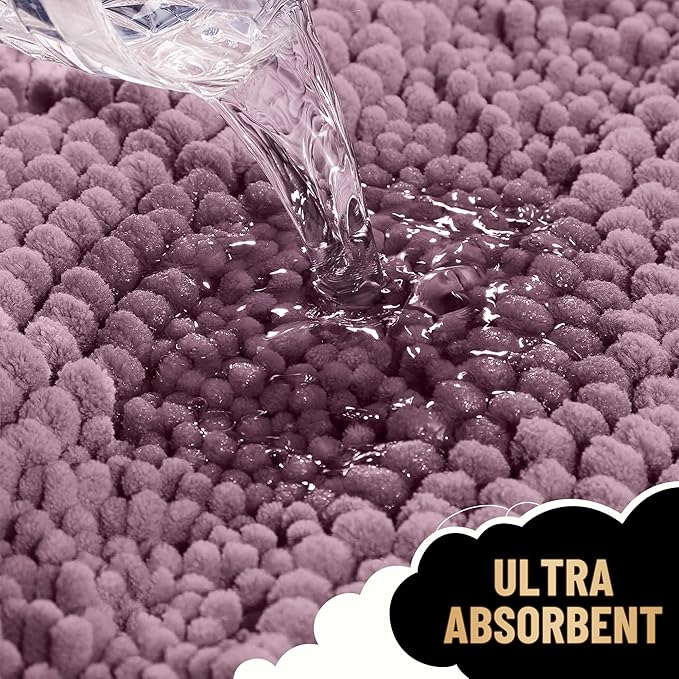 OLANLY Thick Bathroom Rugs 24x16, Extra Soft Absorbent Chenille Striped Bath Rugs, Rubber Backing, Machine Wash Dry, Bath Mats for Bathroom Floor, Tub and Shower, Home Decor Accessories, Deep Plum