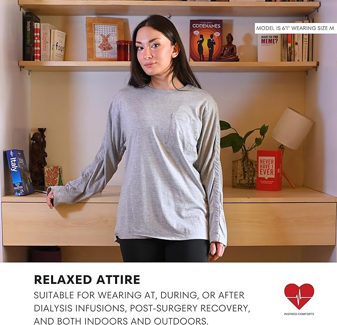 Inspired Comforts Unisex Post-Surgery/Dialysis Shirt | Full Tearaway Design with Easy-Open Shoulder, Arm & Side Snaps