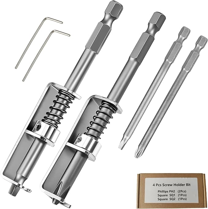 Spring Loaded Screw Holder Bit, 4 PCS Anti-drop Screwdriver Bit Holder for Mechanics, Electricians, DIY Repair, Retaining Tool for Grip Screws in Overhead or One Handed Positions (Phillips+Square)