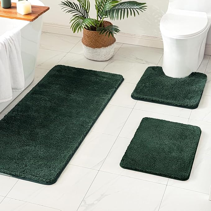 MIULEE Christmas Dark Green Extra Thick Non Slip Bathroom Rug Shaggy Soft Bath Mat Plush Microfiber Absorbent Water for Shower Tub Machine Washable (16x48 Inches)