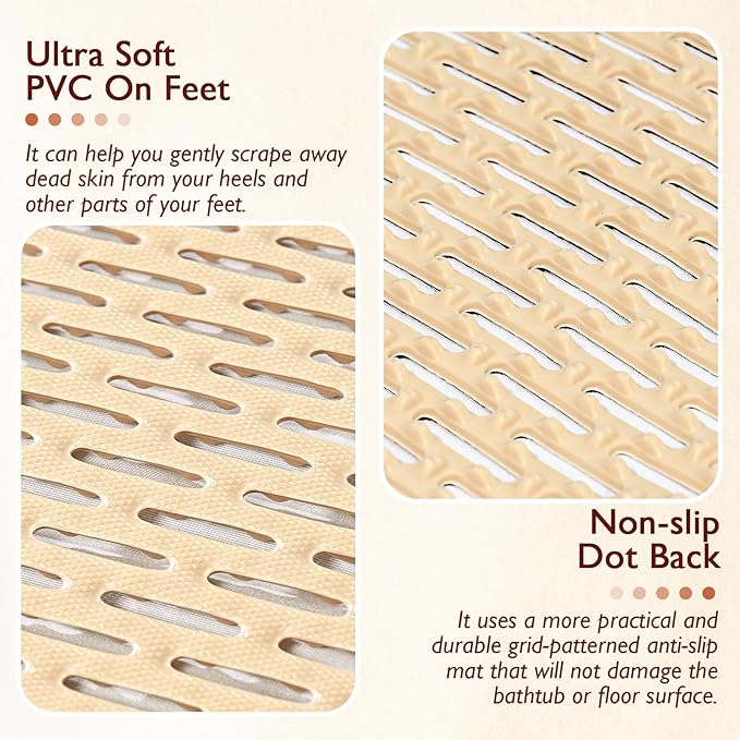 Extra Large Non-Slip Shower Mat, Fast-Dry PVC Bath Stall Tub Mat, Drain-Hole Design for Shower Stall Tub for Elderly/Kids, Non Slip Bath Mat Bathroom Safety Accessory, Khaki 58"x32"