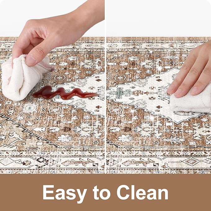 Collive Farmhouse Anti Fatigue Kitchen Mat, Cushioned Kitchen Rug Sets of 2 Waterproof Non Slip Kitchen Floor Mats Ergonomic Comfort Standing Mat for Laundry, Office, Sink, Desk, Cream/Brown