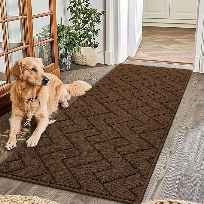 hicorfe Indoor Doormat,Front Back Door Mat Rubber Backing Non Slip Door Mats 24"x71" Absorbent Resist Dirt Entrance Doormat Inside Floor Mats for Entryway Washable Low-Profile(Dark Brown)