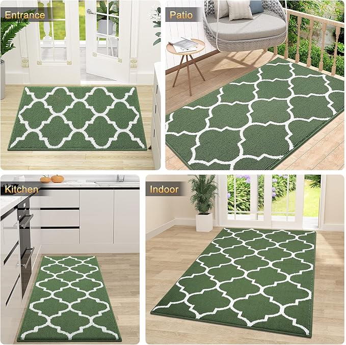 OLANLY Indoor Door Mat, 36x24, Non-Slip Absorbent Resist Dirt Entrance Mat, Washable Low-Profile Inside Floor Doormats for Entryway, Green