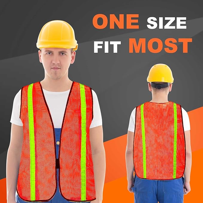Haysandy 20 Pcs High Visibility Reflective Safety Vest Construction Vest Strips Neon Mesh Universal Size for Men Outdoor (Bright Orange)