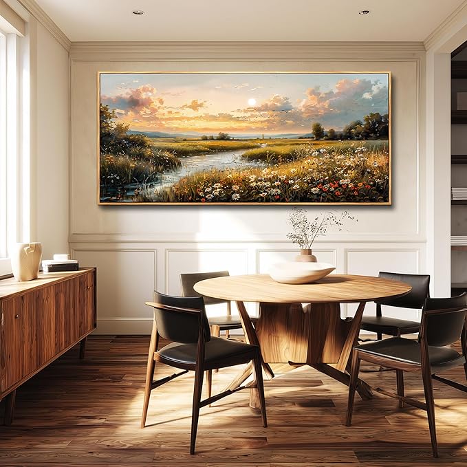FUHAIHUA Wood Framed Canvas Wall Art For Living Room Large Wall Decor For Office Bedroom Decorations Sunset Landscape Pictures Farmhouse Painting Artwork Room Wall Mural Aesthetic Home Decor 32x72 In