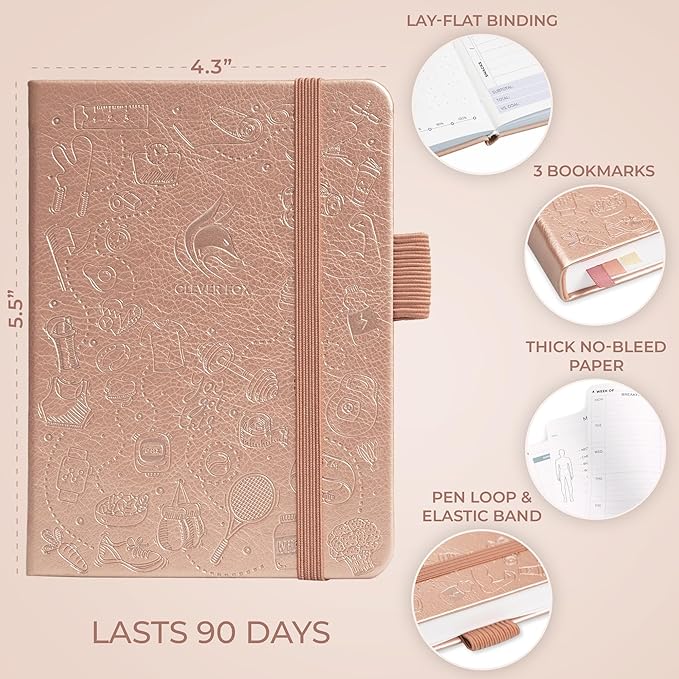 Clever Fox Fitness & Food Journal Pocket – Nutrition & Workout Planner for Women & Men – Diet & Gym Exercise Log Book with Calendars, Diet & Training Trackers – Lasts 3 Months, 4.3x5.5” (Rose Gold)